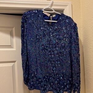 Laurence Kazar Sequin Embellished Long Sleeve Top